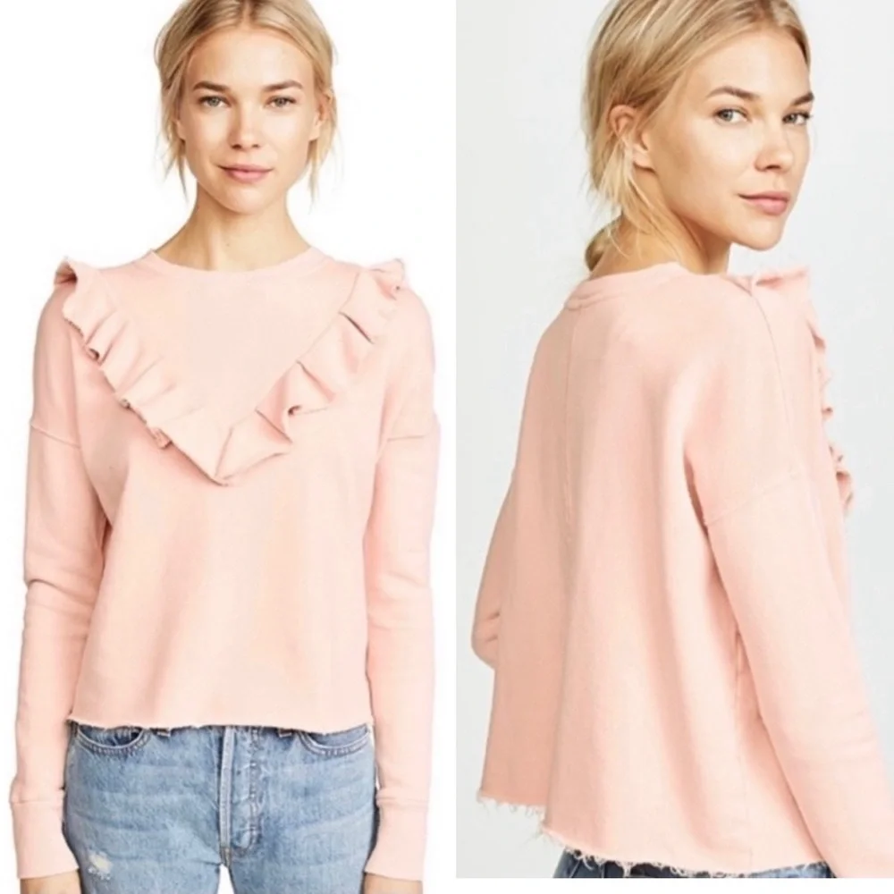FREE PEOPLE Ooh La Ruffled Oversized Pullover Sweatshirt in Ballet Pink EUC - Picture 4 of 16